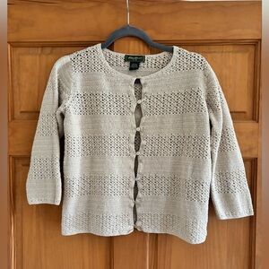 Eddie Bauer Women's Cream Crochet-Knit Button Cardigan - Vintage